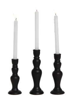 10" Matte Black Ceramic Candlestick Set