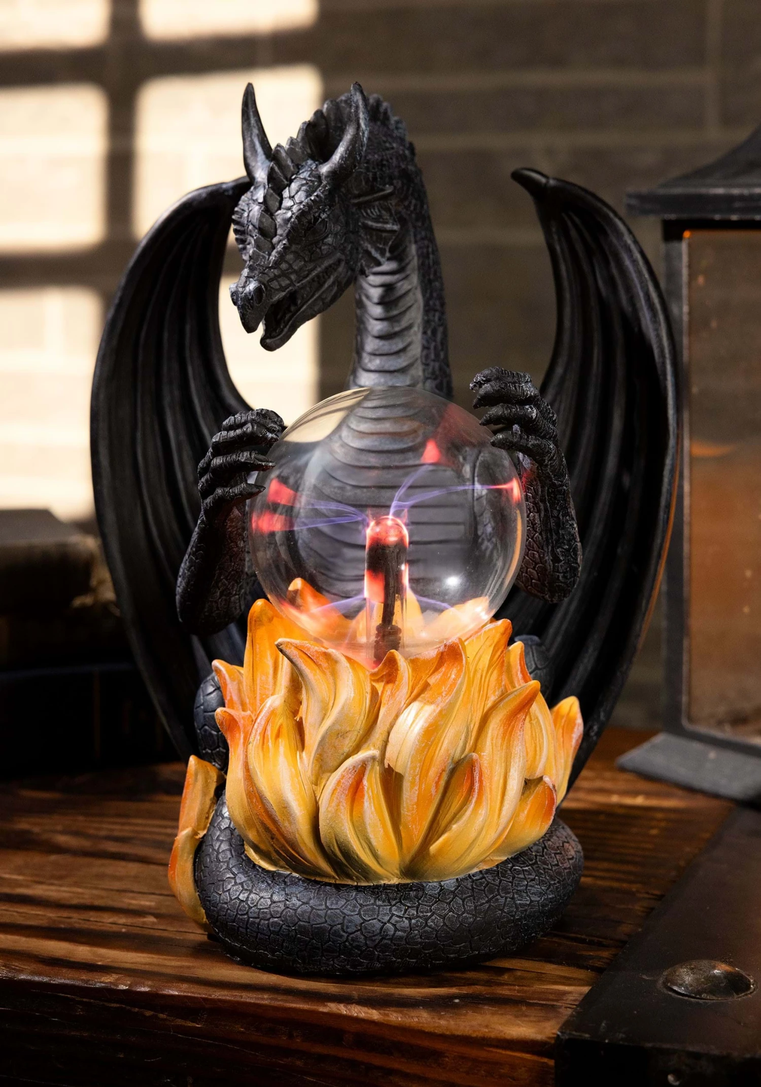 10" Dragon With Lighted Static Magic Ball Decoration 1 10" Dragon With Lighted Static Magic Ball Decoration