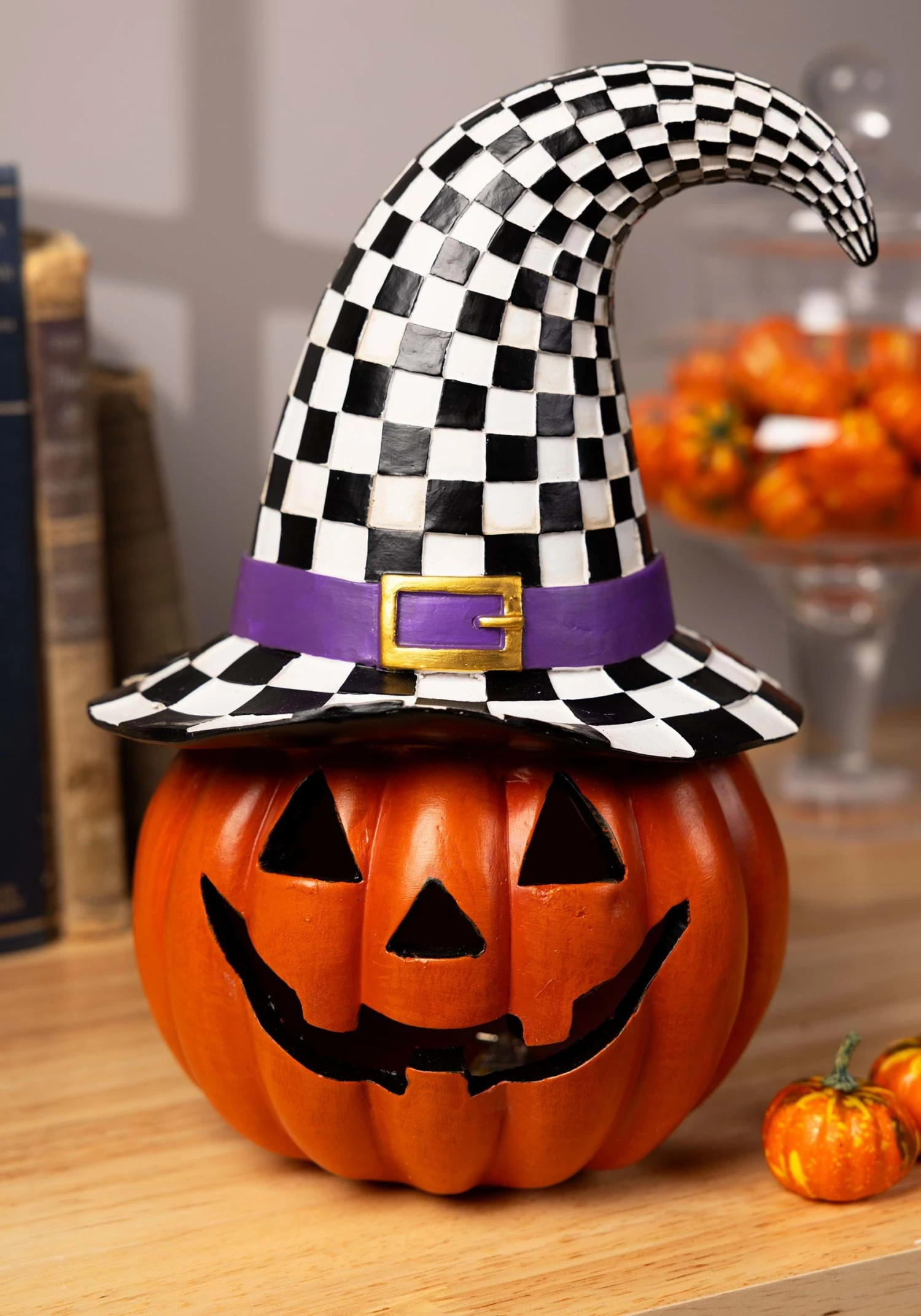 10 Inch Lighted Halloween Pumpkin With Witch Hat 1 10 Inch Lighted Halloween Pumpkin With Witch Hat