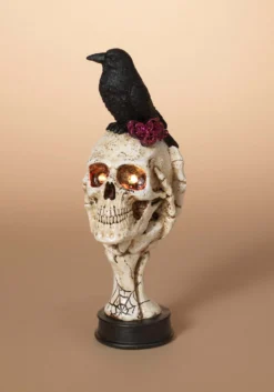 Crow On 10" Lighted Skull