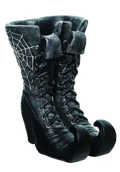 10 Inch Witch Boot With Spiderweb Vase