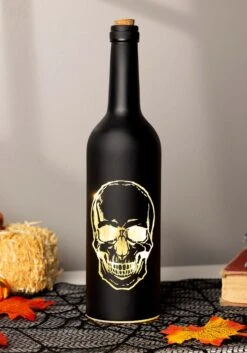 11 Inch Matte LED Black Halloween Skull Bottle Decoration