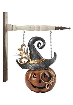 11 Inch Metal Jack O Lantern With Hat Arrow Figure