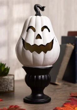 Light Up White Pedestal Pumpkin