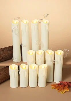 12 Lighted Spooky Halloween Hanging Candles With Timer & Remote