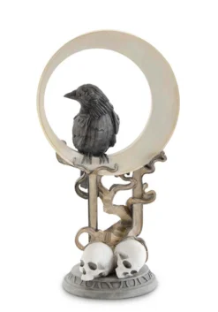 14.25-Inch Crescent Moon With Crow And Skulls Decoration