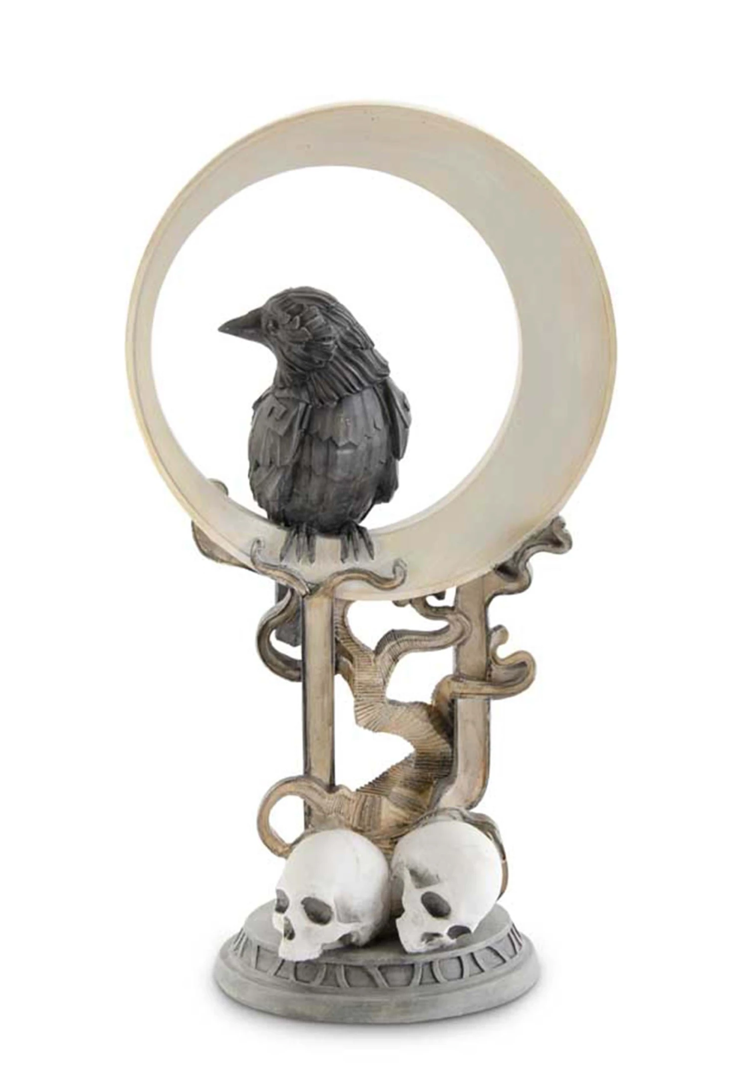 14.25-Inch Crescent Moon With Crow And Skulls Decoration 1 14.25-Inch Crescent Moon With Crow And Skulls Decoration