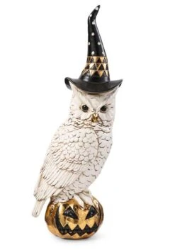 14" White & Gold Owl With Witch Hat On Gold Jack-O-Lantern 3 14" White & Gold Owl With Witch Hat On Gold Jack-O-Lantern -Halloween Decoration Store 14 white gold owl w witch hat on gold jack o la alt 1