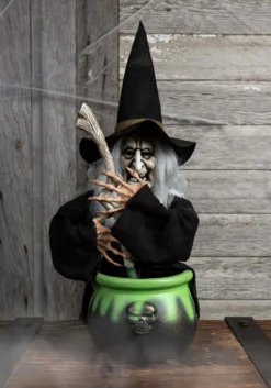 17" Brewing Witch With Black Cauldron Decoration 7 17" Brewing Witch With Black Cauldron Decoration -Halloween Decoration Store 17 h black brewing witch w cauldron alt 2