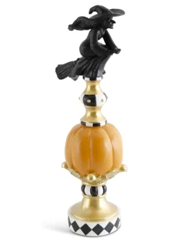 17-Inch Resin Black White Orange And Gold Finial With Flying Witch Decoration 5 17-Inch Resin Black White Orange And Gold Finial With Flying Witch Decoration -Halloween Decoration Store 17 resin black white orange and gold finial w wi alt 2