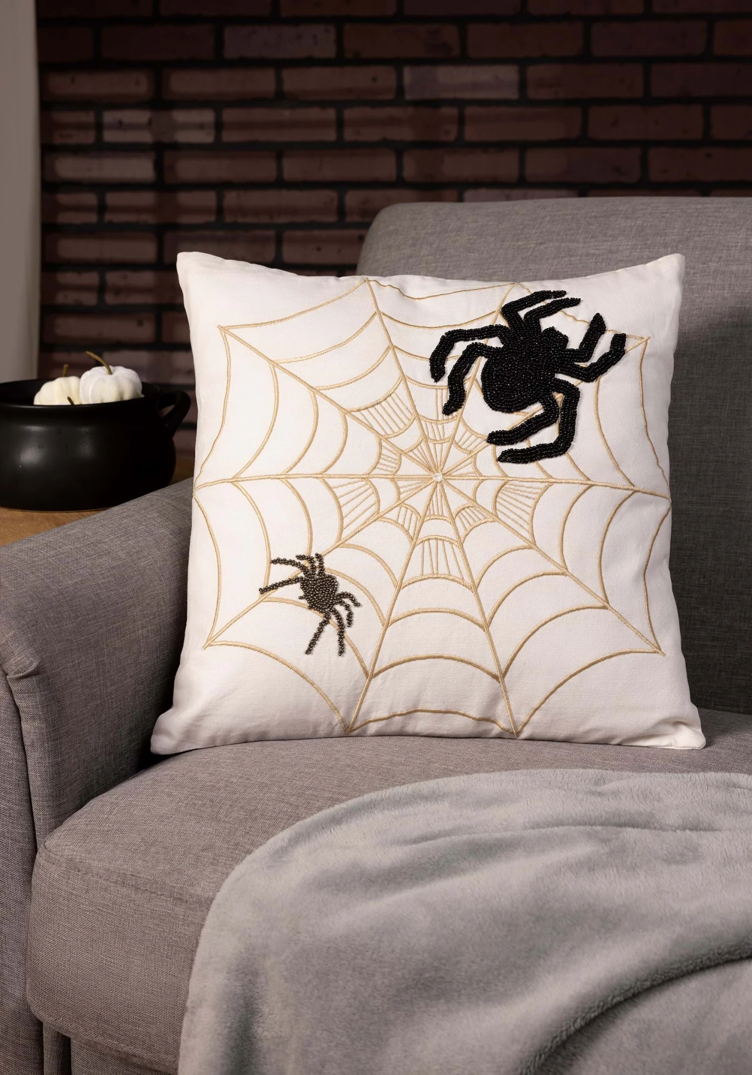 Embroidered Spiders & Web 18-Inch Pillow 1 Embroidered Spiders & Web 18-Inch Pillow