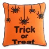 18" Orange Square Beaded Trick Or Treat With Spiders Decorative Pillow