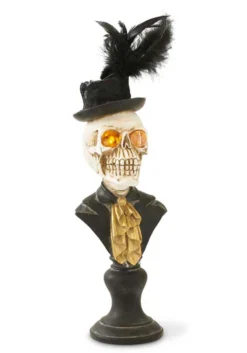 18" Skeleton Bust With LED Eyes On Pedestal Decoration