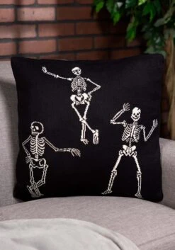 20-Inch Black & Cream Skeleton Cotton Knit Pillow