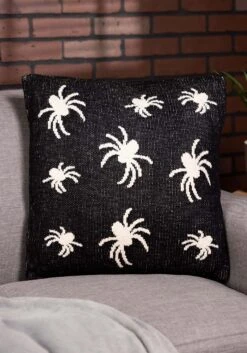 20-Inch Black & Cream Spider Cotton Knit Pillow