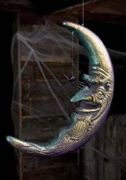 20" Hanging Moon With Spider Decoration