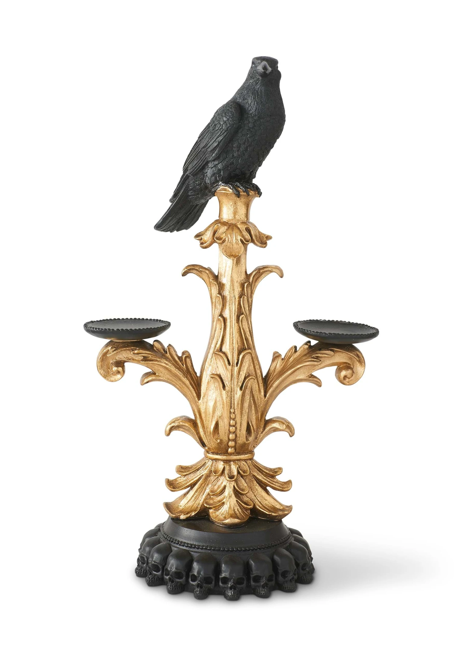 Gold And Black 21 Inch Resin Halloween Candelabra With Black Crow 1 Gold And Black 21 Inch Resin Halloween Candelabra With Black Crow