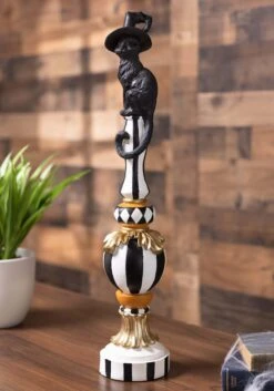24-Inch Black, White & Orange Finial With Cat Decoration
