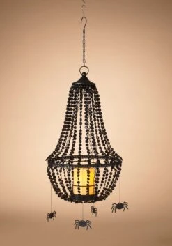 25 Inch Black Chandelier With Spiders, Remote & Candle