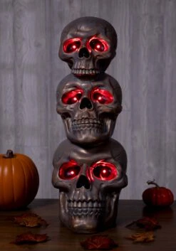 27.5 Inch Bronze Light Up Stack Of Skulls