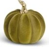 3.5" Green Velvet Pumpkin W/Twisted Gold Stem