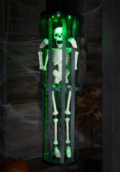 40" Activated LED & Sound Shaking Skeleton In Cage Halloween Decoration