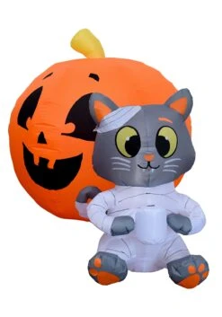 4FT Tall Mummy Cat Pumpkin Inflatable Decoration -Halloween Decoration Store 4ft tall mummy cat pumpkin inflatable decoration alt 1