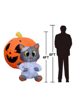 4FT Tall Mummy Cat Pumpkin Inflatable Decoration -Halloween Decoration Store 4ft tall mummy cat pumpkin inflatable decoration alt 4