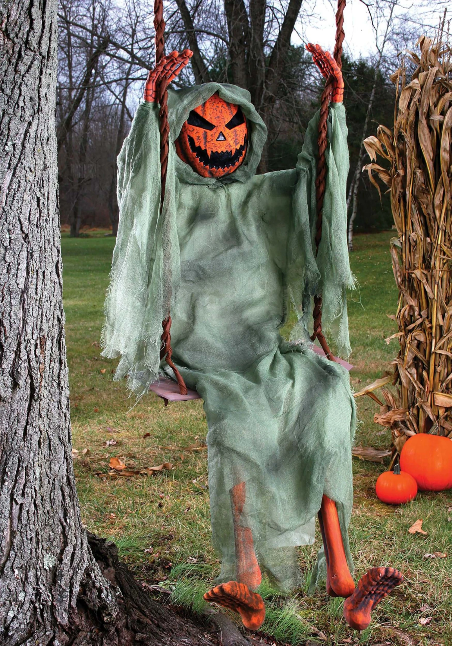 Fun World 5FT Swinging Dead Pumpkin Halloween Decoration 1 Fun World 5FT Swinging Dead Pumpkin Halloween Decoration