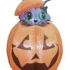 Inflatable Animated 5 Foot Cat In Pumpkin Decoration