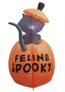 Inflatable Animated 5 Foot Cat In Pumpkin Decoration -Halloween Decoration Store 5 inflatable animated cat in pumpkin decoration alt 1