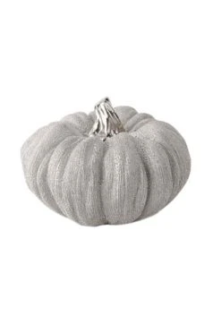 5" Silver Metallic Textured Ceramic Pumpkin Decoration