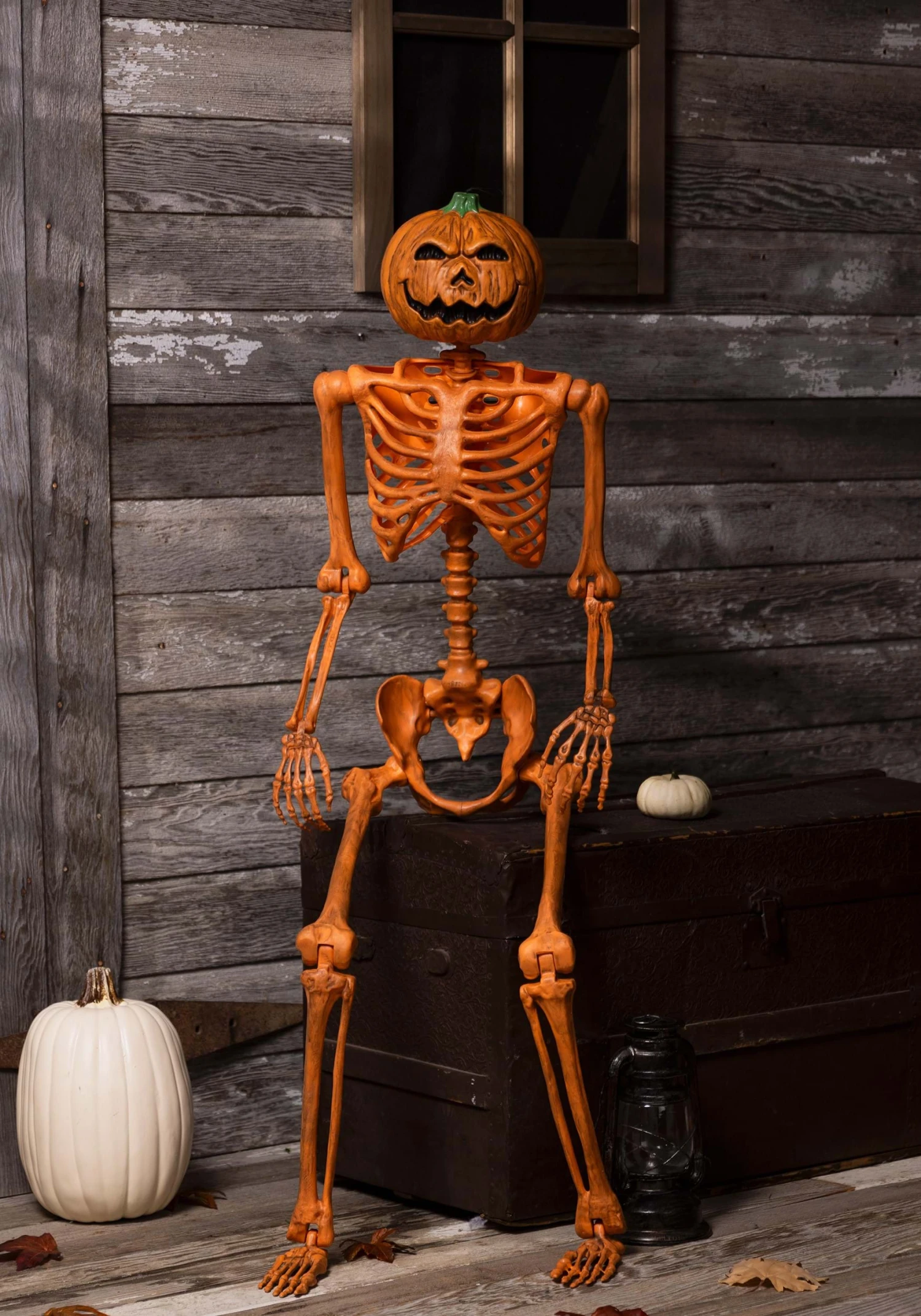 5FT Orange Skeleton With Pumpkin Head Halloween Decoration 1 5FT Orange Skeleton With Pumpkin Head Halloween Decoration