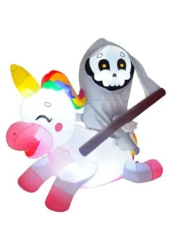 5 Foot Tall Reaper Riding Unicorn Inflatable Decoration -Halloween Decoration Store 5ft tall reaper riding unicorn inflatable decorati alt 1