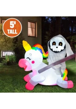 5 Foot Tall Reaper Riding Unicorn Inflatable Decoration -Halloween Decoration Store 5ft tall reaper riding unicorn inflatable decorati alt 2