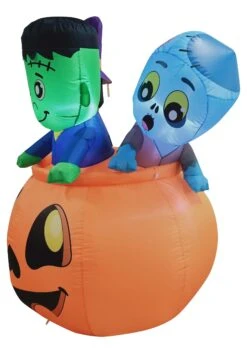 5FT Tall Three Characters On Inflatable Pumpkin Decoration -Halloween Decoration Store 5ft tall three characters on pumpkin inflatable de alt 2
