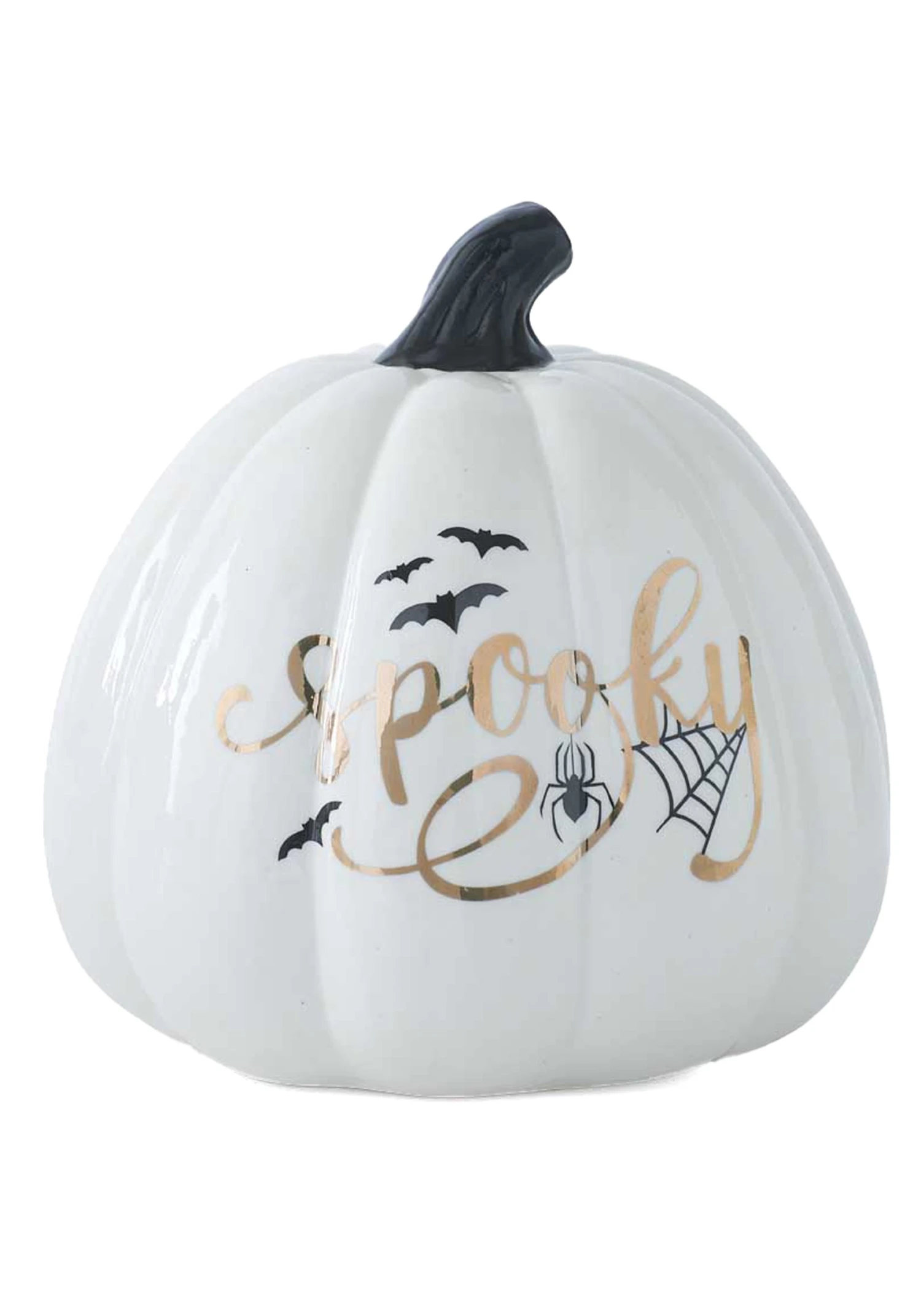 6.5in White Ceramic Spooky Decal Pumpkin 1 6.5in White Ceramic Spooky Decal Pumpkin