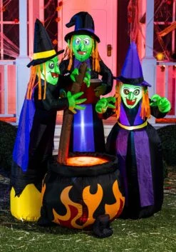6 Foot Tall Cauldron And Witches Inflatable Decoration