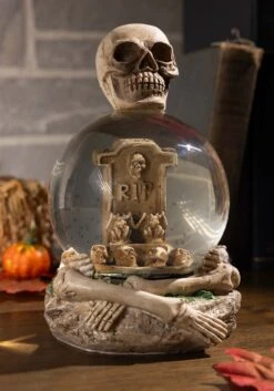 6" Skeleton Water Globe With Glitter RIP Tombstone
