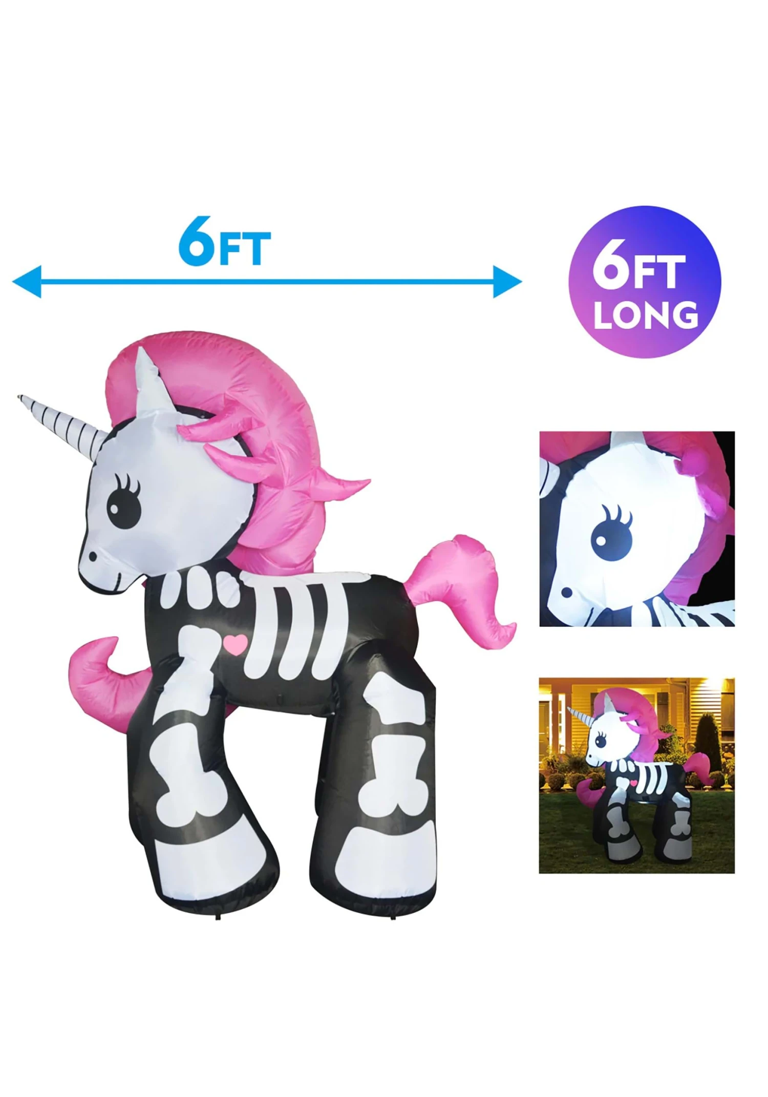 6 Foot Inflatable Skeleton Unicorn Decoration 2 6 Foot Inflatable Skeleton Unicorn Decoration - Image 2