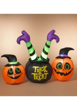 64-Inch Electric Lighted Inflatable Witch & Pumpkins Decoration