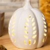 6.75 Inch White Ceramic Cutout LED Pumpkin Decoration