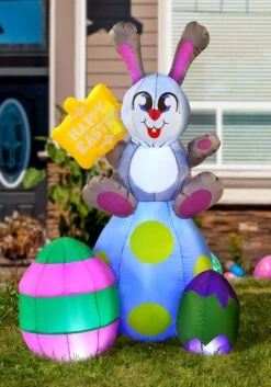 Large Bunny On Eggs 6Ft Tall Inflatable Decoration