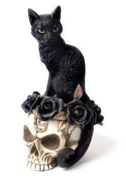 7 Inch Black Cat Sitting Skull Decoration 5 7 Inch Black Cat Sitting Skull Decoration -Halloween Decoration Store 7 black cat on skull alt 2