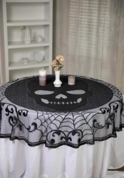 AMSCAN 70-Inch Round Skull Lace Decorative Table Cover