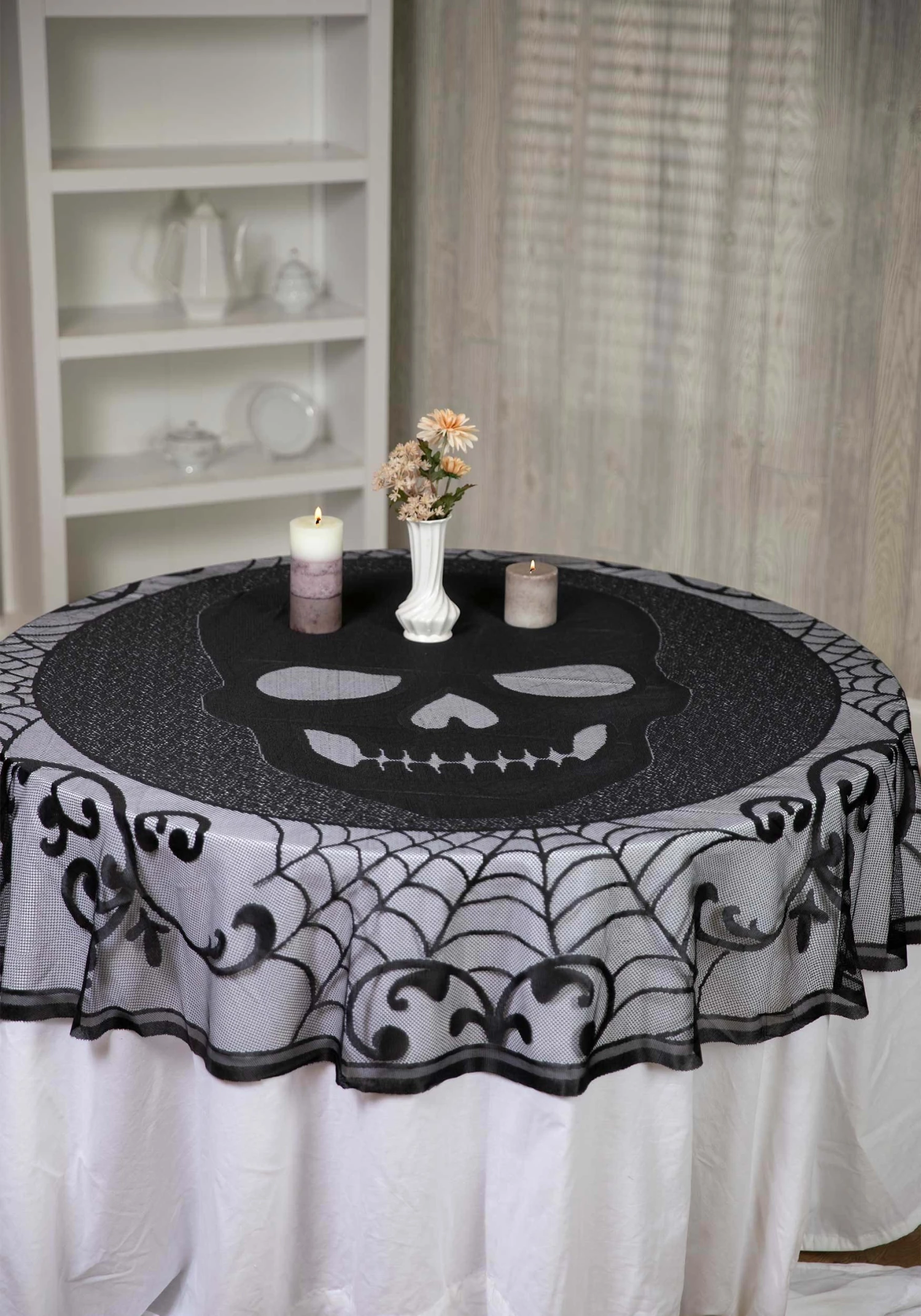AMSCAN 70-Inch Round Skull Lace Decorative Table Cover 1 AMSCAN 70-Inch Round Skull Lace Decorative Table Cover