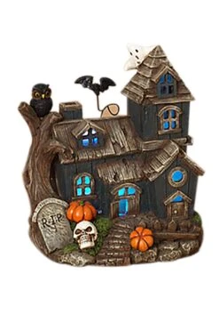 Lighted 8.3" Resin Haunted House Halloween Decoration