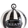 Nine Inch Black And White Striped Pumpkin Treats Container