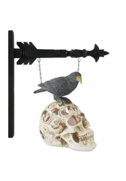 9 Inch LED Skull And Perched Crow Décor