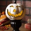 9" White Pedestal Light Up Pumpkin